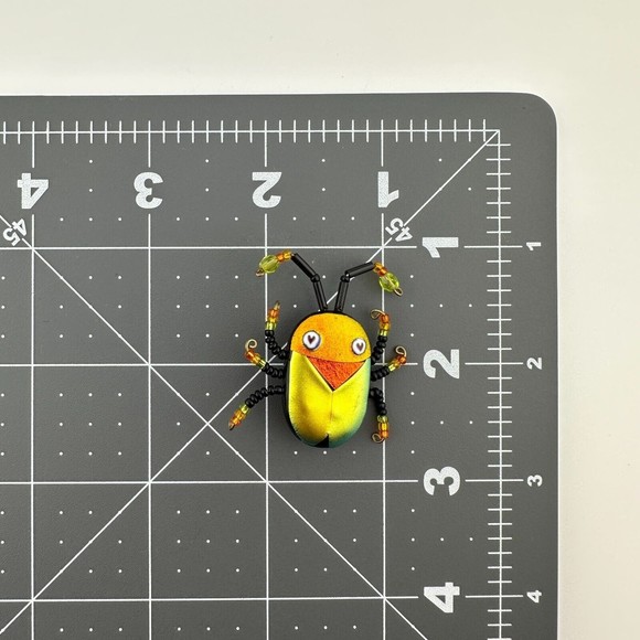 Multicolor Shimmery Dichroic Art Glass Beaded Scarab Bug Insect Brooch 1.5" OOAK - Picture 4 of 14